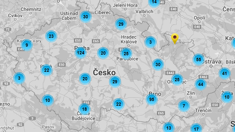 Mapa nabíječek v ČR
