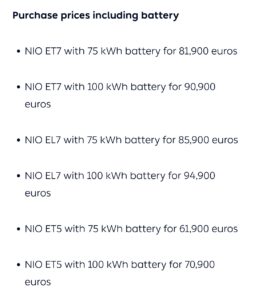 NIO Europe price